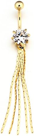 Tassels Belly Button Ring 316L Stainless Steel Plated 14K Gold and Zircon