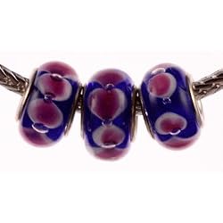 Murano Style Glass Lampwork Bead Fits Pandora Navy Blue with Pink & White Dots (3)