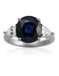 Diamond & Blue Ceylon Sapphire 3 Stone 18k White Gold Right Hand Ring