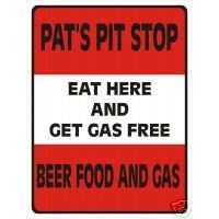 1738 EXTRA LARGE 'EAT HERE AND GET GAS FREE' METAL ADVERTISING WALL SIGN RETRO ART
