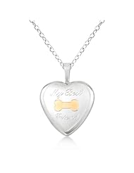 Heart Locket Pendant w/ My Best Friend Text and Dog Bone Sterling Silver