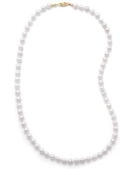 MMA Silver - 24 inch 5.5-6mm Grade AAA Cultured Akoya Pearl Necklace Individually Knotted with 14K Yellow Gold Clasp