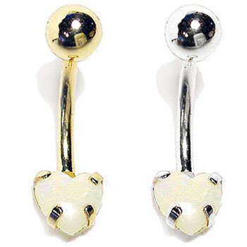 14K Gold Belly Ring with Genuine Opal Heart