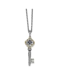 SS 14k Yellow Gold .27ct Sap./.03ct Diamond Key Vintage Style Necklace 0.306ct