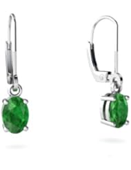 Genuine Emerald 14kt White Gold Lever Back Earrings