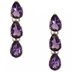 New Violet Pear Shape Amethyst Yellow Gold 10K Dangle Earrings