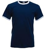 Fruit of the Loom plain ringer t-shirt Navy blue body white contrast XXL (47 - 49 inch chest)