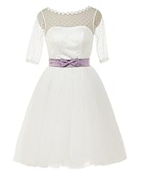 V-neck Satin/Tulle Dots Print Sleeveless Lace Knee Length Short Bridesmaid Dress/Prom Dress/Wedding Party Dress  With a Sash 