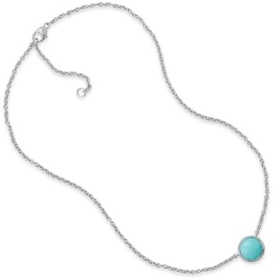 16" + 2" Freeform Faceted Turquoise Necklace 16" + 2" extension rhodium plated sterling silver necklace with round freeform faceted reconstituted turquoise. The faceted turquoise measures approximately 13mm. The necklace has a lobster clasp closure. The beautiful freeform facet cut gives stones extra brilliance, with lots of random cuts along the top of the stones. .925 Sterling Silver