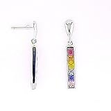 14K White Gold Multi-Color Sapphire Earrings