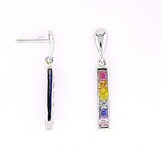 14K White Gold Multi-Color Sapphire Earrings