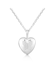 Heart Shaped Photo Locket Pendant Butterfly Engraving Sterling Silver