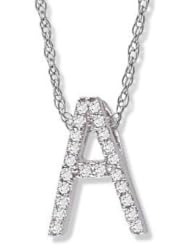 14K White Gold Diamond "A" Initial Pendant, 16" Necklace
