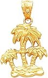 14K Gold Palm Trees Charm Diamond Cut