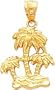 14K Gold Palm Trees Charm Diamond Cut