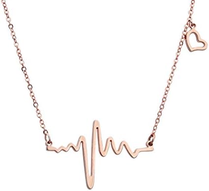 DreamyGal 18K Plated Stainless Steel Necklace Heart Beat Cardiogram Necklace Rose Gold