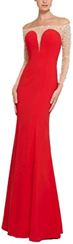 Roseshine Women's Chiffon Off the Shoulder Sequins Hollow Prom Dress 4 Red