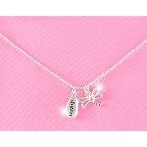 Beautiful Make A Wish Inspirational Cherish Dragonfly and Dream Charm Necklace Silver Tone