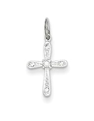 14k White Gold Diamond Cross Charm. Carat Wt- 0.03ct. Metal Wt- 0.34g