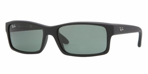 Ray-Ban Mens ORB4151 622 Rectangle Sunglasses,Black Rubber Frame/Crystal Green Lens,59 mm