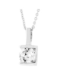 Alexander James White Gold Rhodium Bonded Solitaire Pendant with an 8 mm Bar Set Round Cut Clear Cubic Zirconia in a Hanging Frame in Silvertone Chain Included