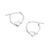 14K White Gold Milgrain Heart Click Hoop Children's Earrings