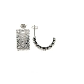 Sterling Silver Baguette and Round Cubic Zirconia Hoop Earrings by Charles Winston