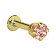 16 Gauge 3/16" -Solid 14KT Yellow Gold 3mm Salmon Cubic Zirconia Tragus Earring Stud