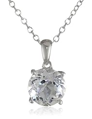 Sterling Silver Round Gemstone Solitaire Pendant (8mm), 18"