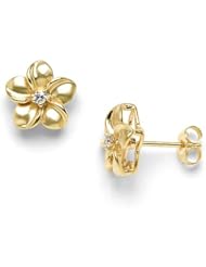 Plumeria Earrings with Diamonds in 14K Yellow Gold - 11mm