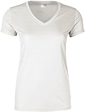 Clothes Warehouse Women's Microfiber Polyester V-Neck Gym Tee, White, S