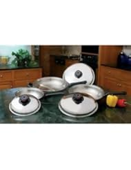Kitchen: Precise Heat 6pc Stainless Steel Skillet Set with Steam Control Knobs - Precise Heat