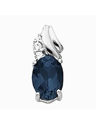 14K White Gold Oval Cut Sapphire and Diamond Pendant -- LIFETIME WARRANTY
