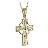 14k Celtic Cross with Diamonds and Emerald - Pendant Only - Made in Ireland