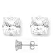 4mm CZ Square Princess Cut Stud Earrings Set in .925 Sterling Silver 4 Prong Setting