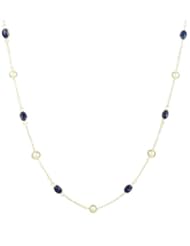 Sterling Silver Chain, Freshwater Pearl and 6 Station Lapis Lazuli Cabochon Necklace