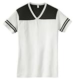 District Threads - Ladies Fine Knit Colorblock V-Neck Tee White/Midnight Black-L