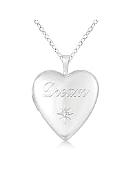 Sterling Silver "Dream" Engraved Heart Diamond Necklace (0.01ct)