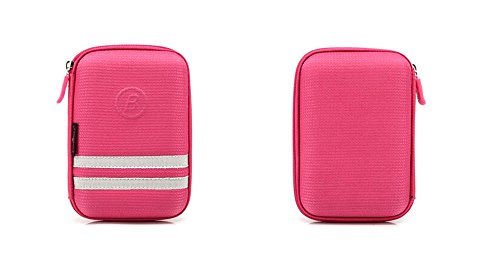 Big Dragonfly Strips Pattern 3.5" Battery Bag Dual Zippers Pouch w/strap Carrying Case for External Batteries,Portable Hard Drives,Smart Phones + One Piece Big Dragonfly Logo Handstrap(HotPink)