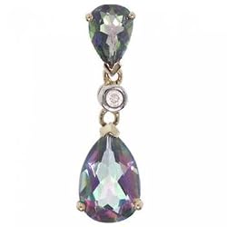 Pear Cut Mystic Fire Topaz and Diamond Dangle Pendant in Yellow Gold