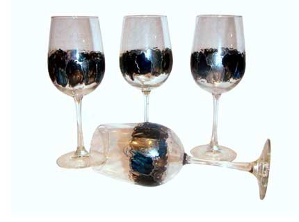 ArtisanStreet's Abstract Blend Hand Painted Wine Goblets. Wine Glass Design Is Outlined in Silver. Set of 4. One of a Kind  Signed by Artisan.