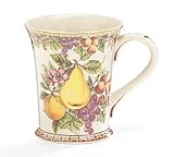 Set Of 2 Autumn Fruit Stoneware Coffee Mugs/Cups For Tuscan And Fall Kitchen Decor