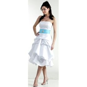 Buy 095 White Satin Layer Gown W blue Embroidery Sash