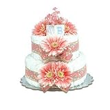 Small Pink Daisies with Paisley Jacquard Diaper Cake by Bloomers Baby