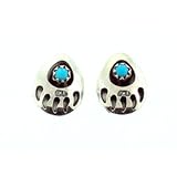 Sterling-silver Mini-Navajo Bear Paw and Turquoise Post-earrings
