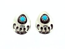 Sterling-silver Mini-Navajo Bear Paw and Turquoise Post-earrings