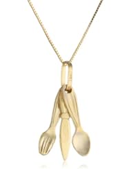 14k Yellow Gold Spoon Fork Knife Pendant Necklace, 18"