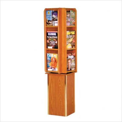 Free Standing Twelve Pocket Rotary Literature Display Wood Finish Dark Red Mahogany