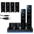 Invero Noire Quad Quatre Station Chargeur + 4 batteries compatible avec Nintendo Wii (MotionPlus or Non Motion)