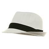 Black Band Cotton Fedora Hat - White